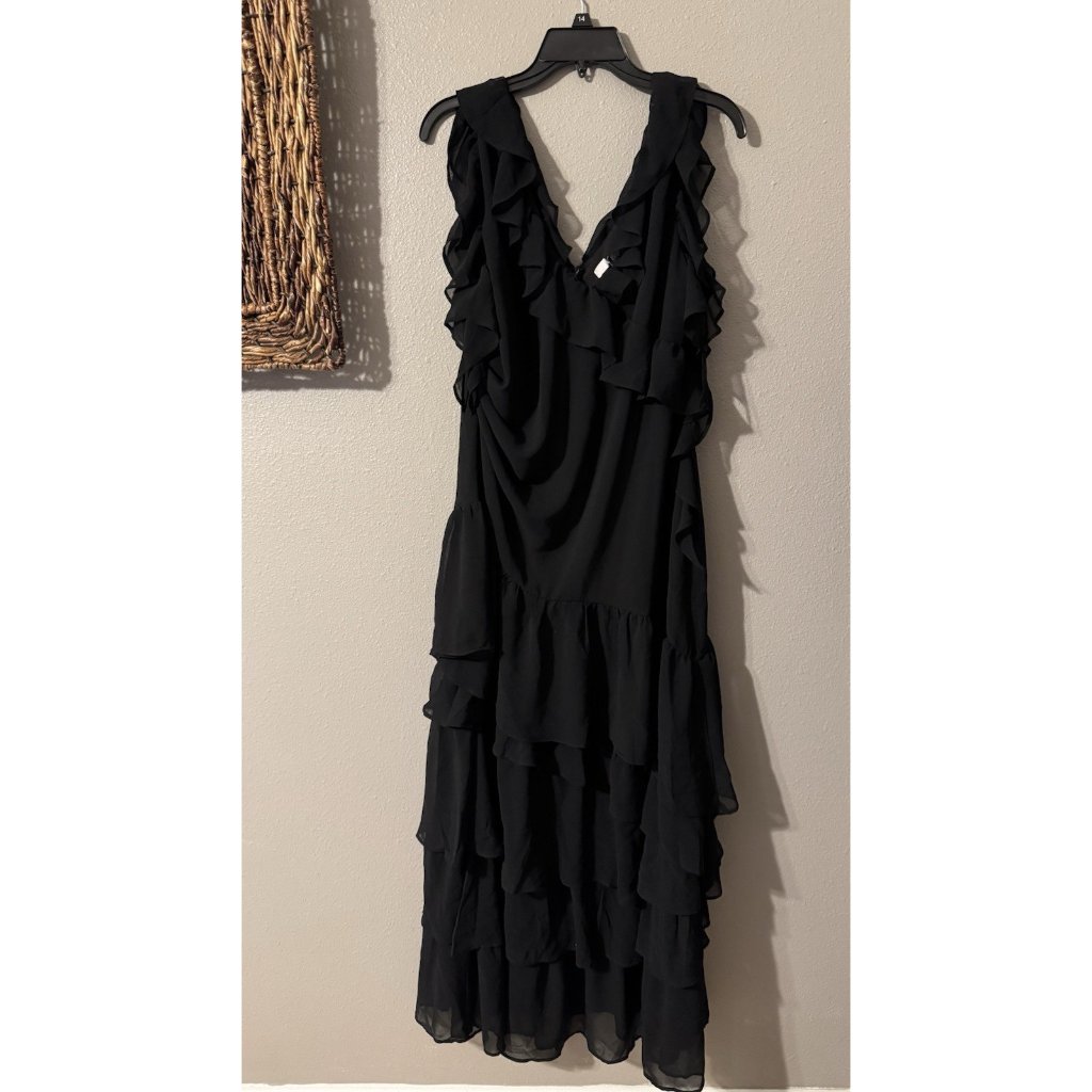 Chelsea28 Black Chiffon Flowy Tiered Maxi Dress Sleeveless V Neck Womens L Large — image 3 of 8